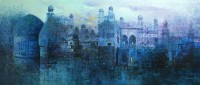 A. Q. Arif, Dawn in Blue, 24 x 60 Inch, Oil on Canvas, Cityscape Painting, AC-AQ-230